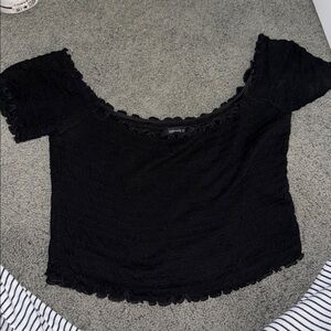 Forever 21 Black Scalloped Off-Shoulder Top